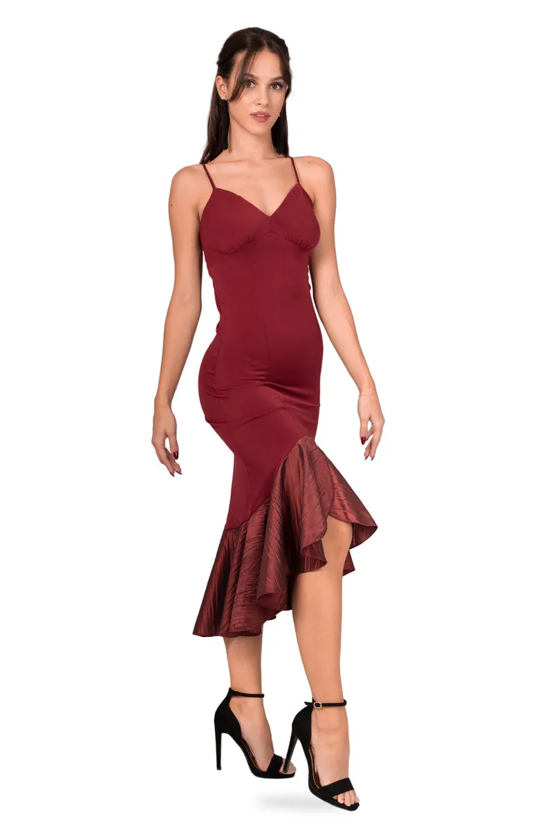 Taffeta Ruffled Dress With Spaghetti Straps