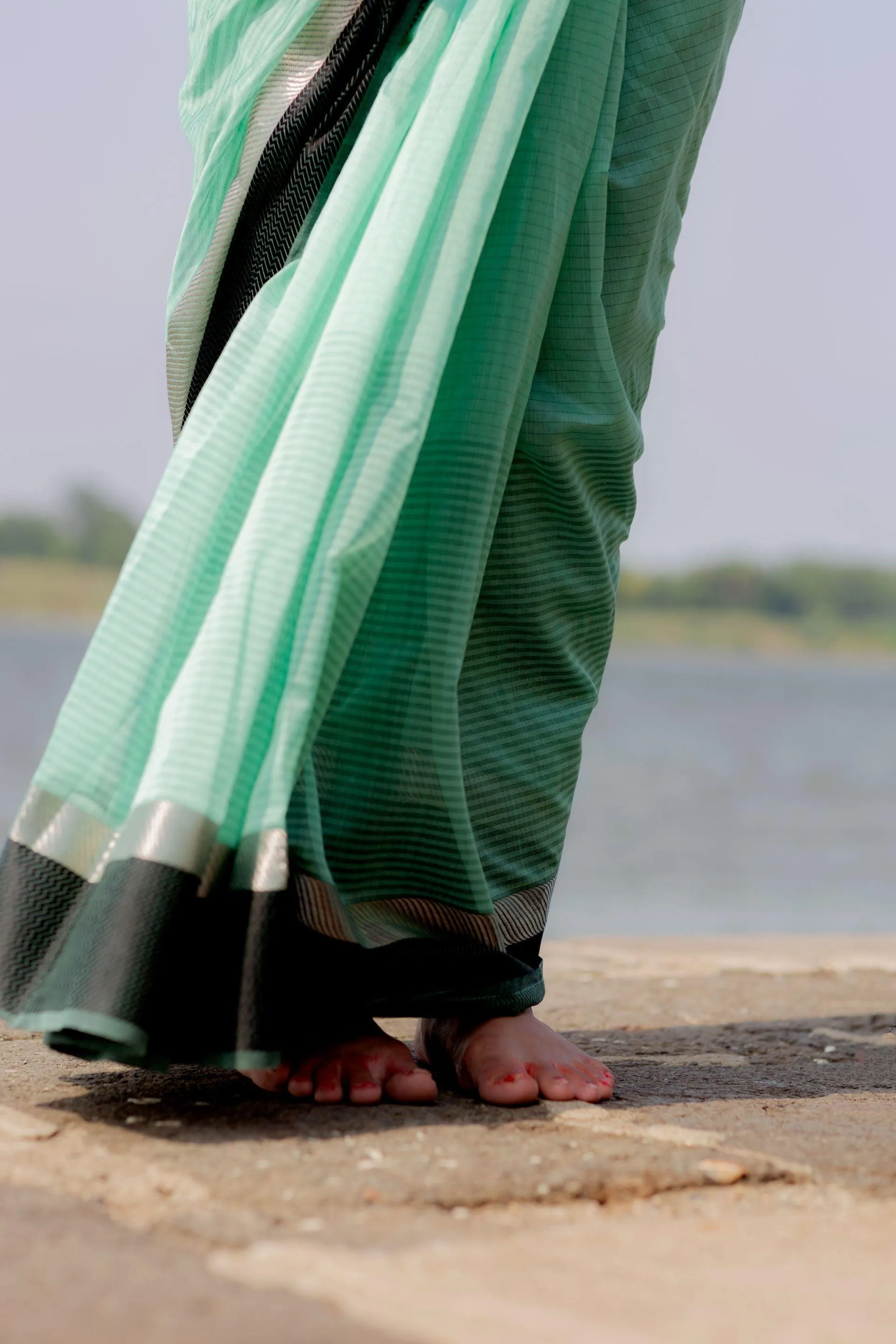 Tattvam  - Light Green Silk Cotton Maheswari saree