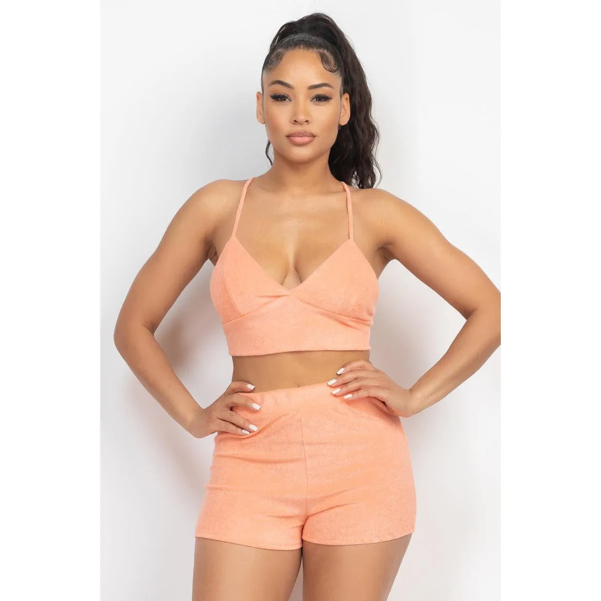 Terry Towel Bralette Top & Mini Shorts Set