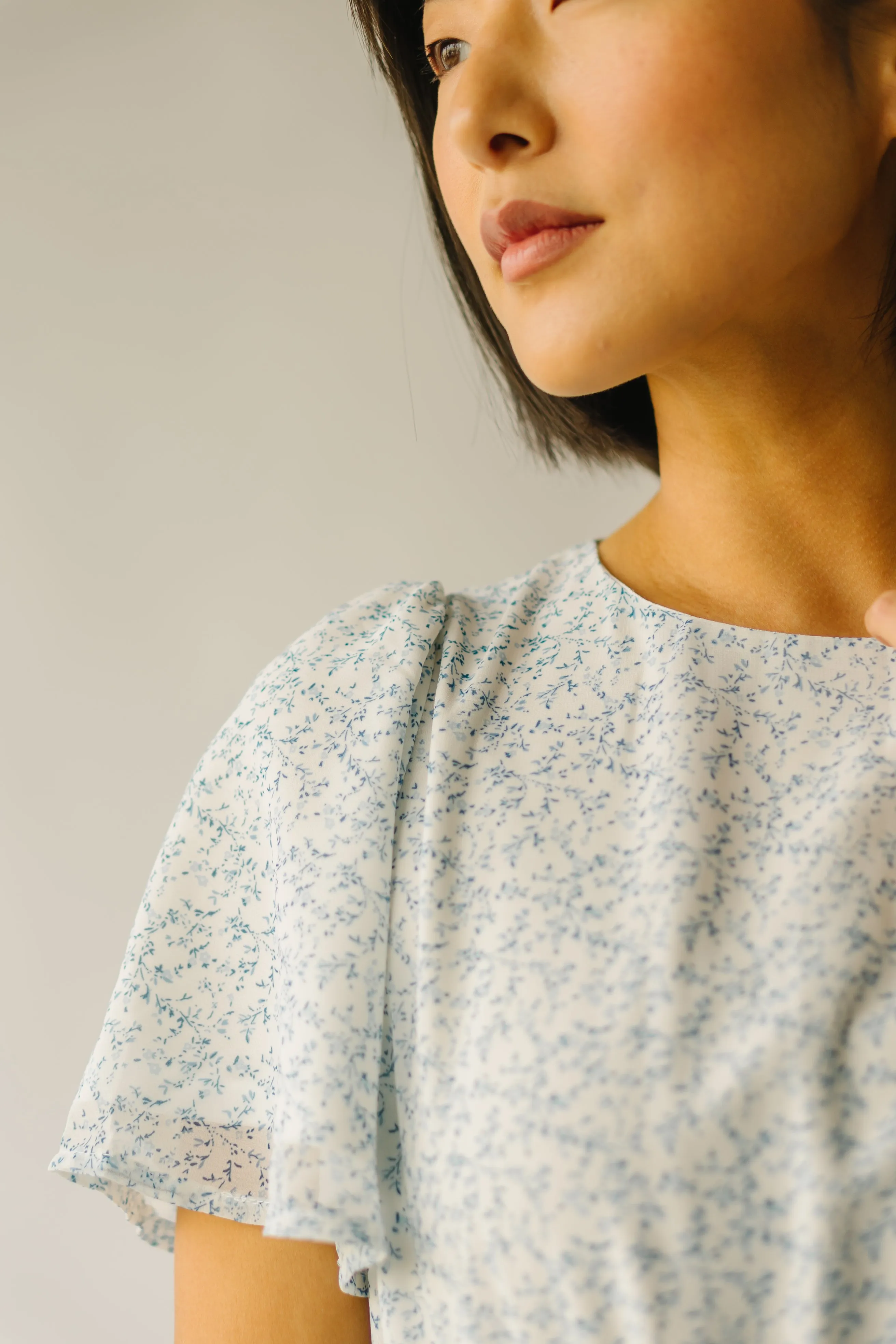 The Thornhill Pleated Midi Dress in Ivory   Blue Floral