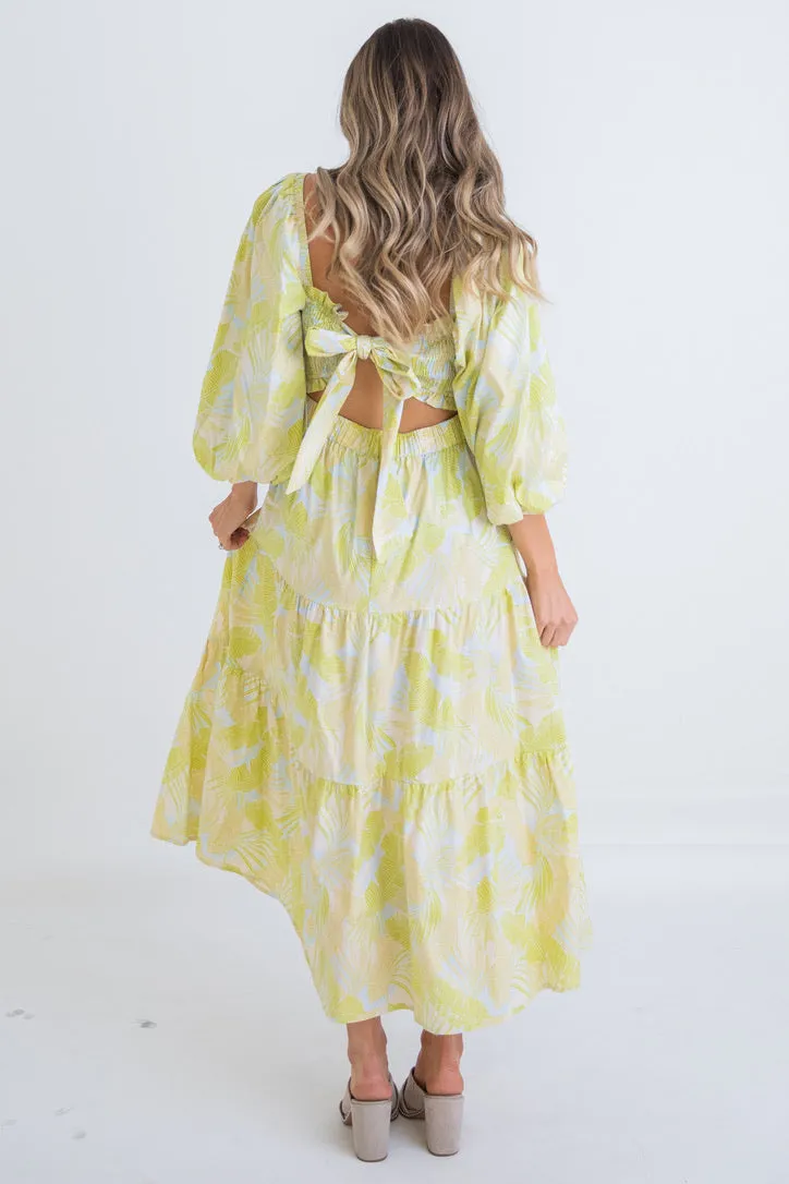 Tropical Leaf Smock Maxi Dress