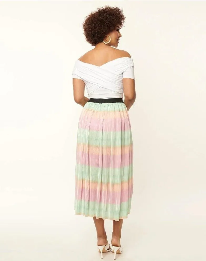 Unique Vintage Pastel Ombre Pleated Hilty Skirt