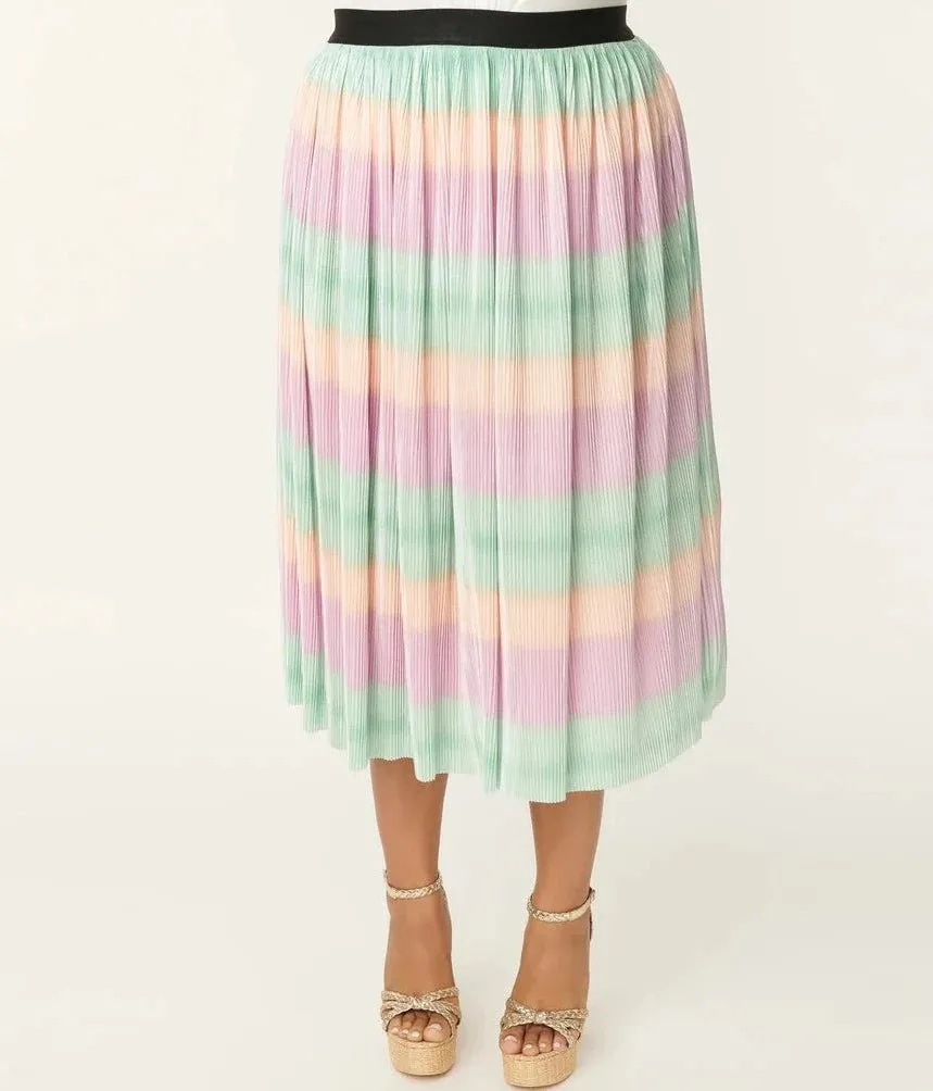 Unique Vintage Pastel Ombre Pleated Hilty Skirt