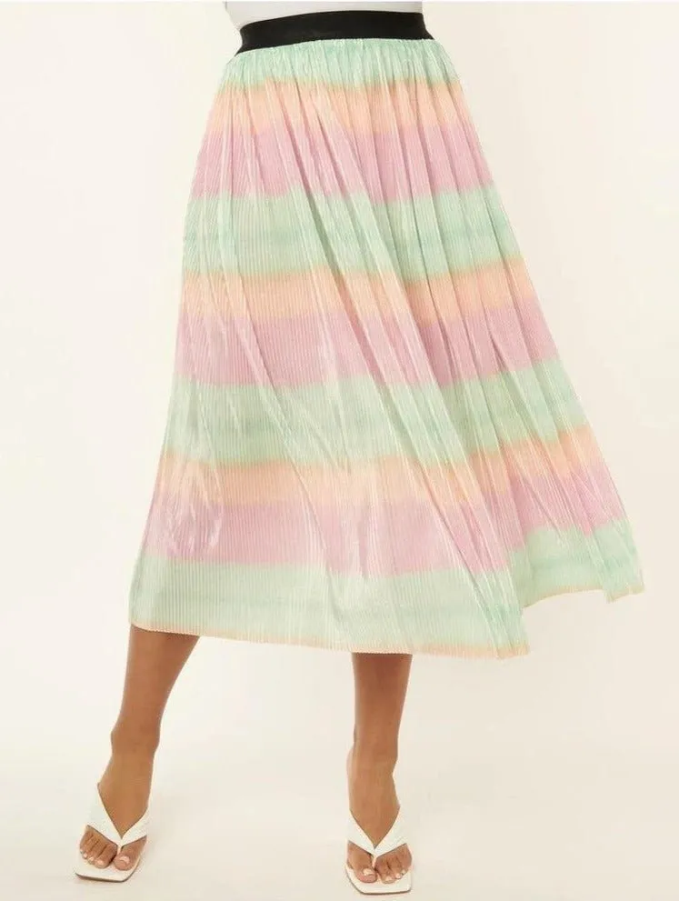 Unique Vintage Pastel Ombre Pleated Hilty Skirt