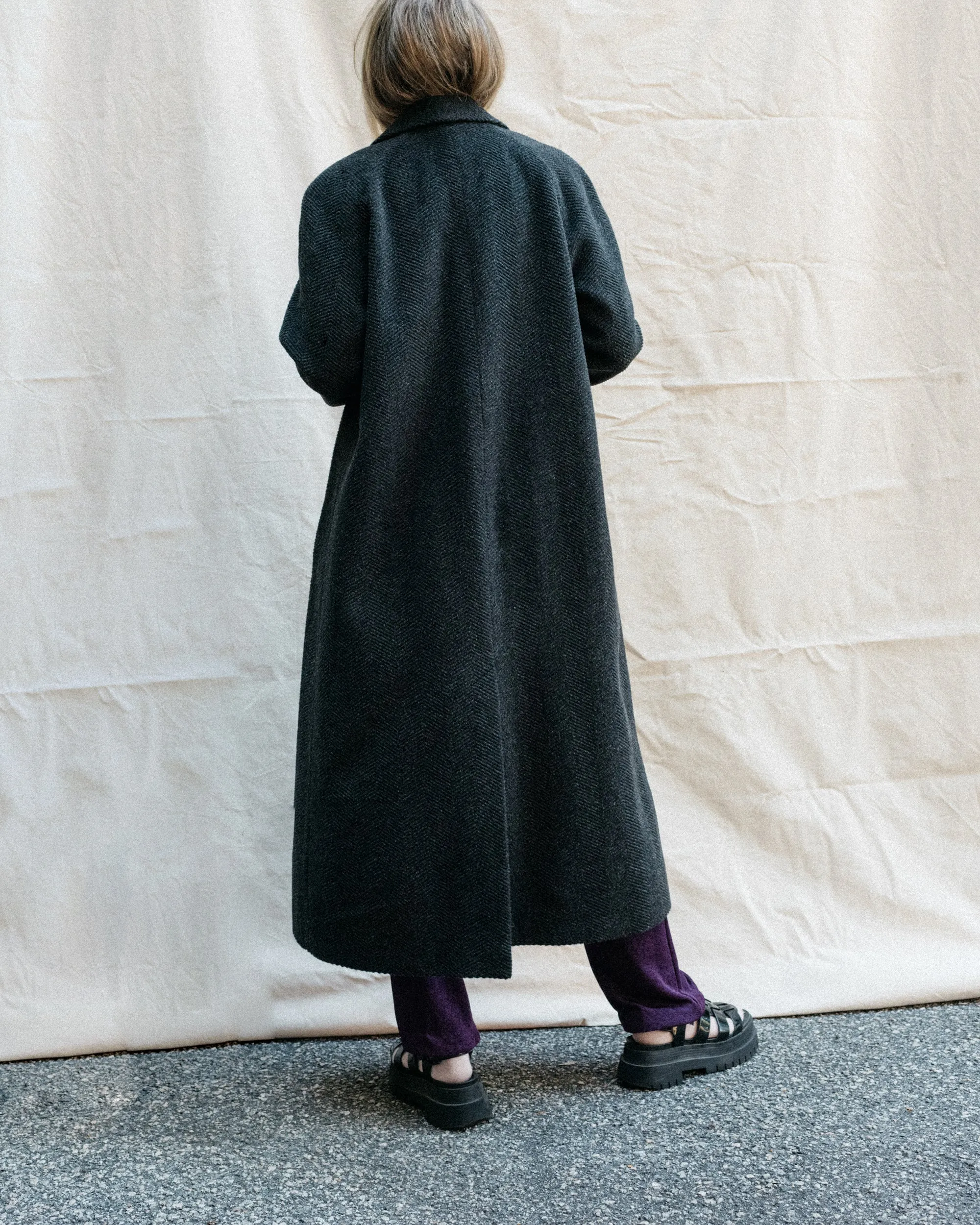 Vintage Grey Herringbone Wool Coat (S/M)