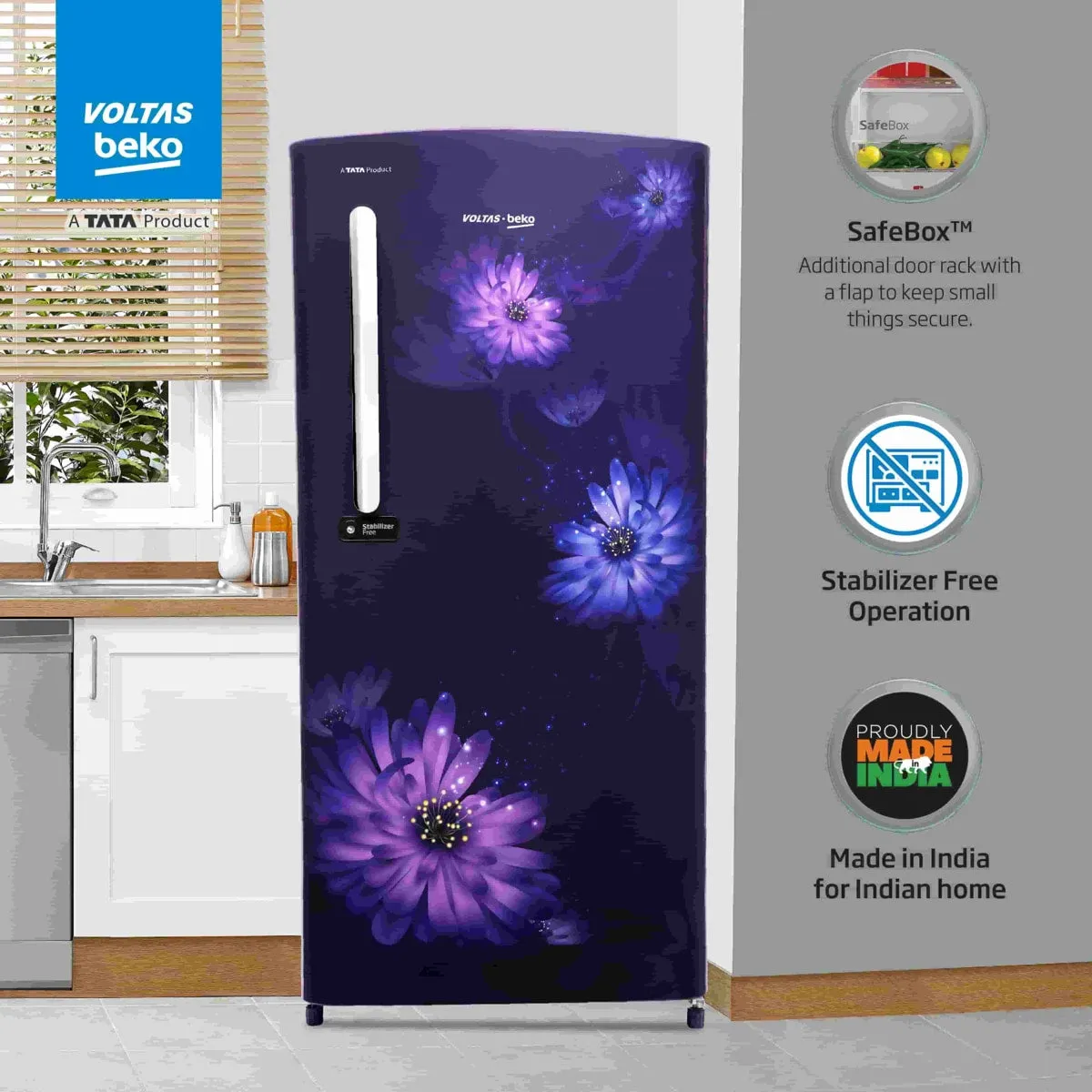 Voltas Beko 185 L, 3 Star, Single Door DC Refrigerator (Dahlia Blue)