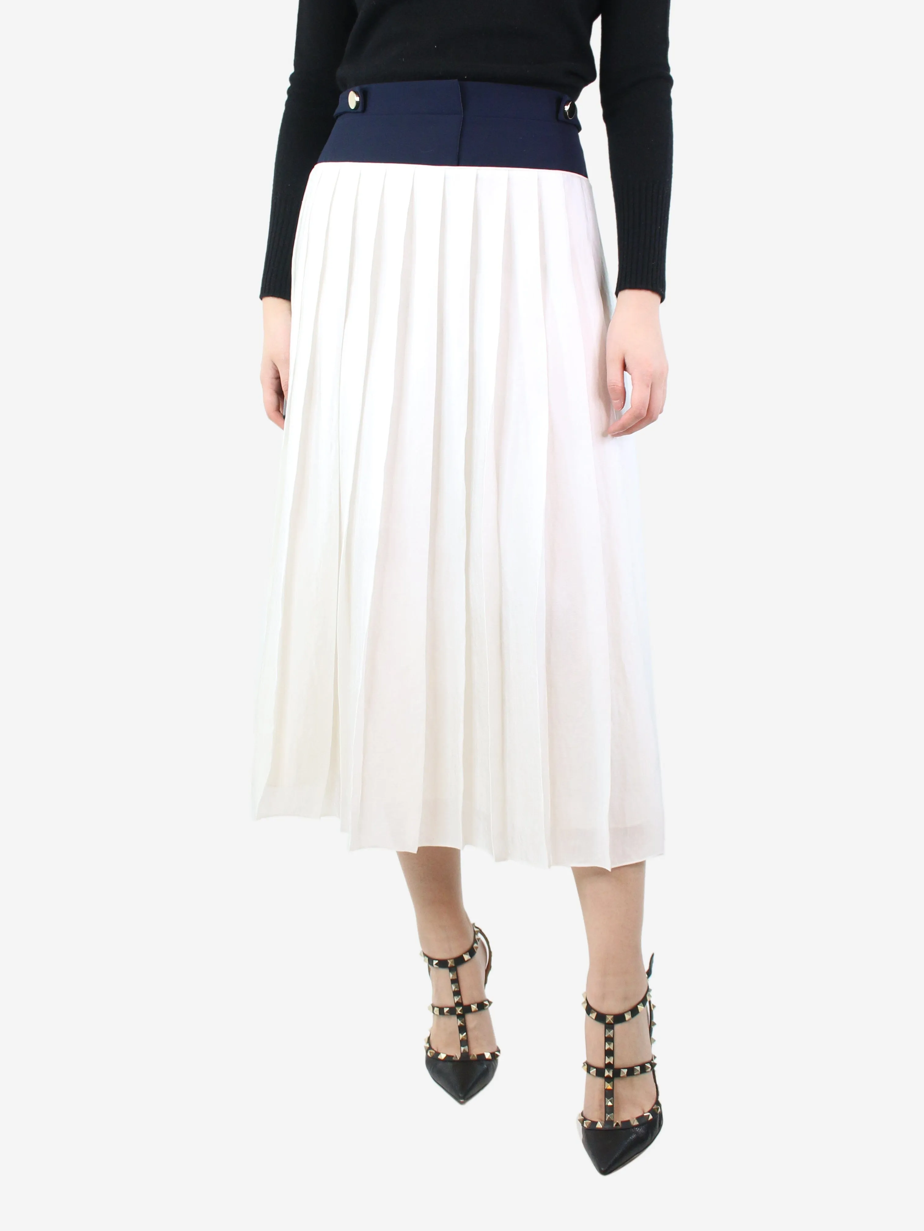 White pleated satin midi skirt - size UK 10