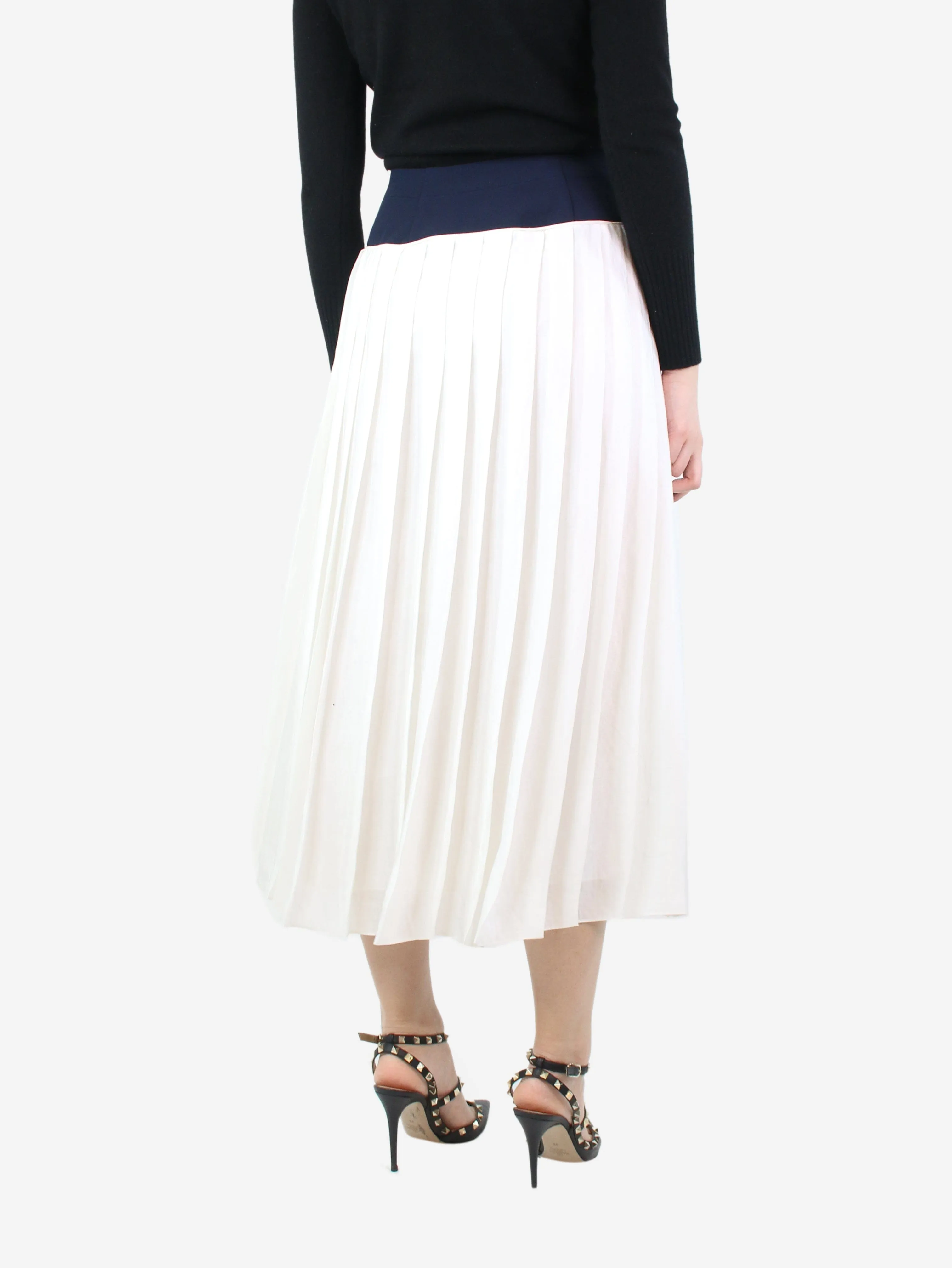 White pleated satin midi skirt - size UK 10