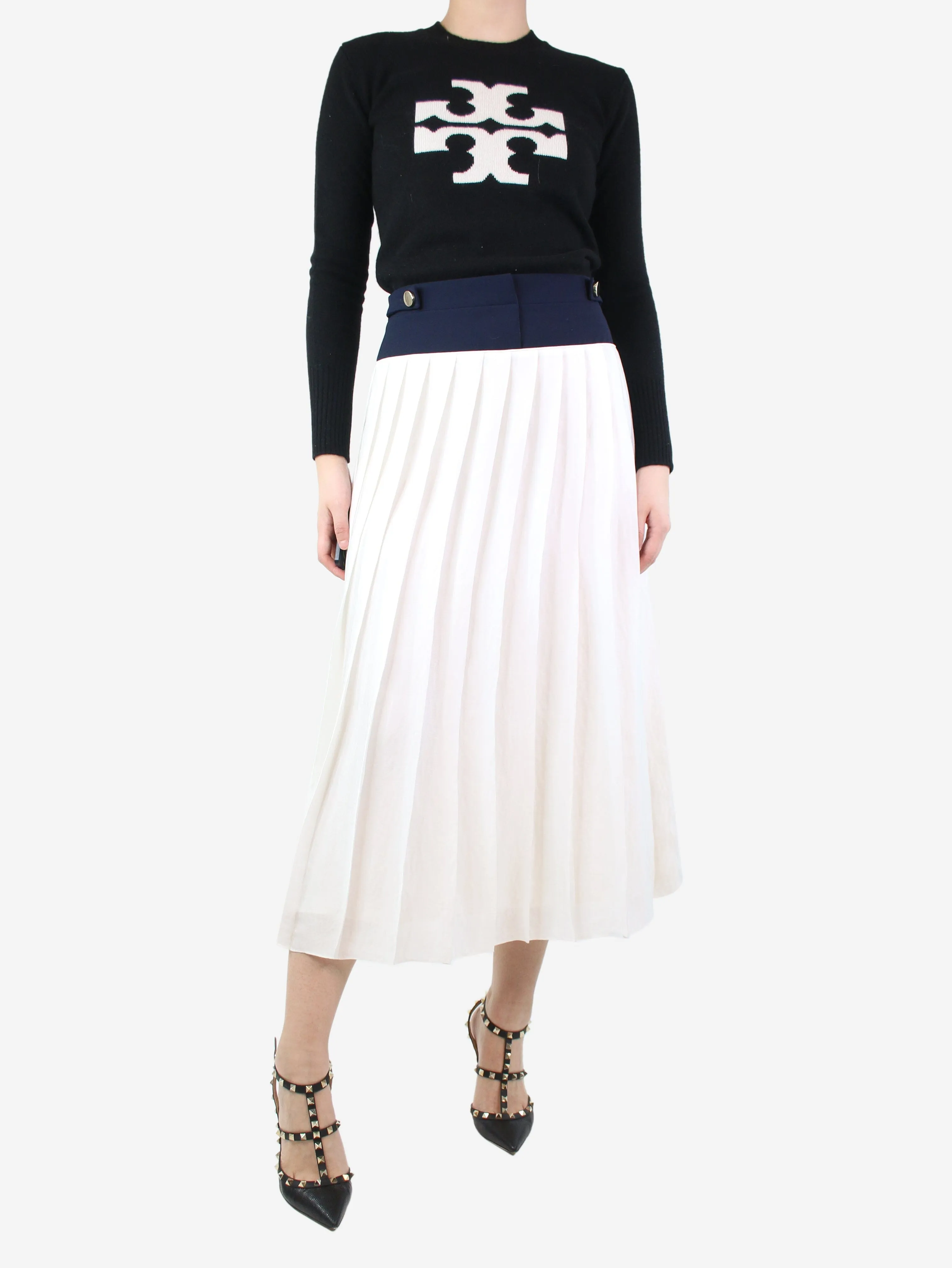 White pleated satin midi skirt - size UK 10