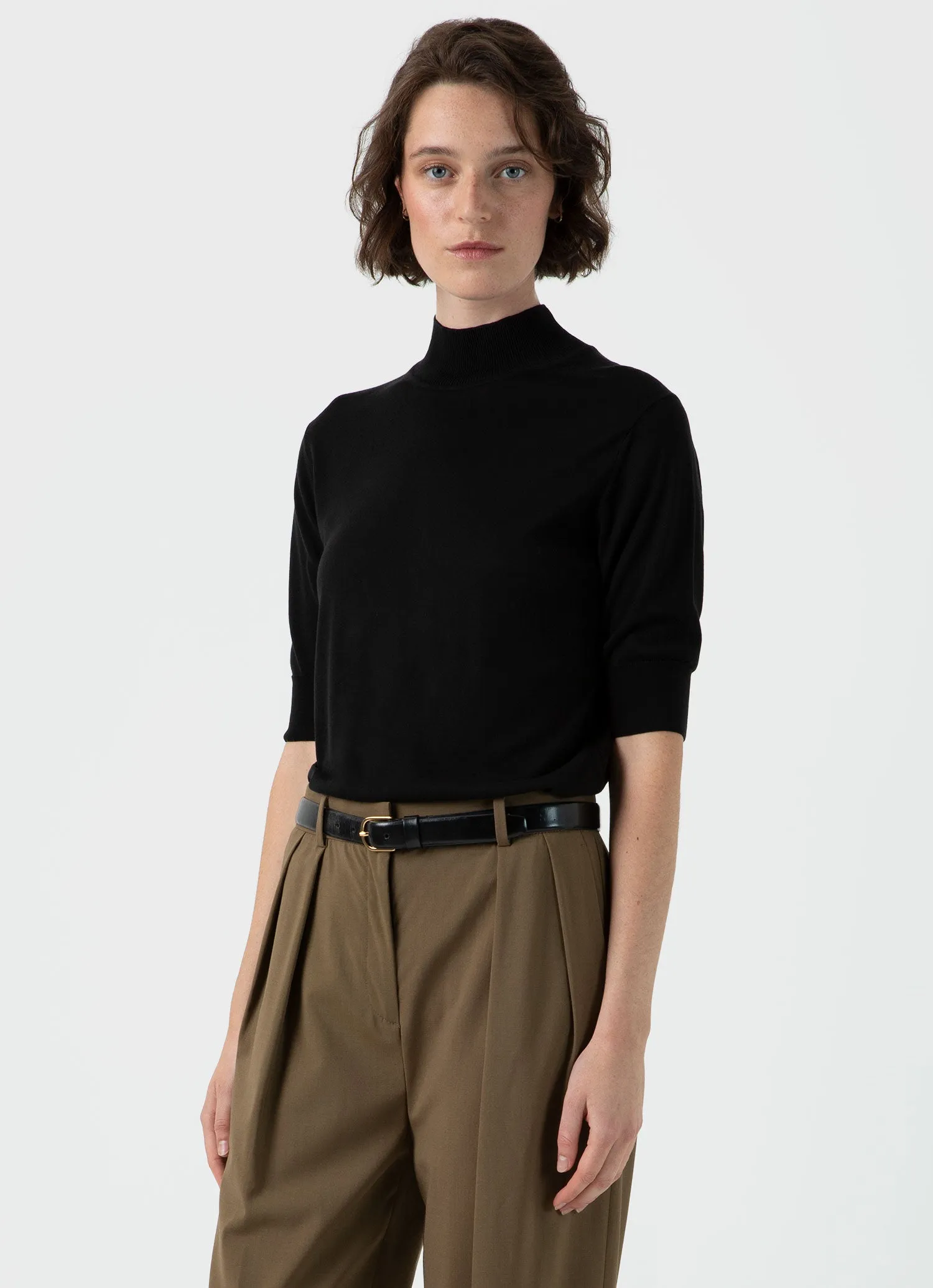 Women's Mulberry Silk Mock Neck Top in Black