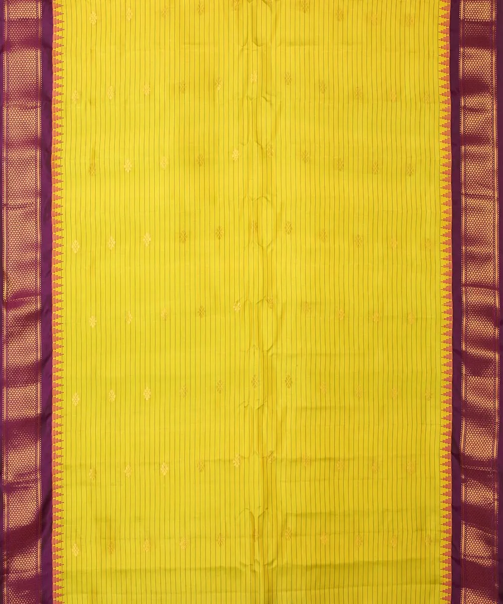 Yellow purple gadwal handwoven silk saree