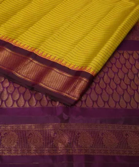 Yellow purple gadwal handwoven silk saree